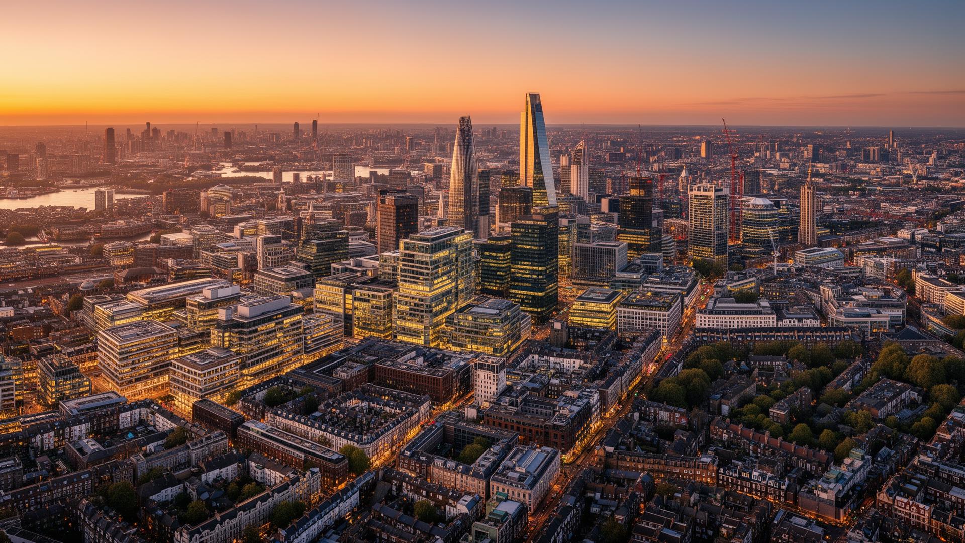 UK cityscape at dusk